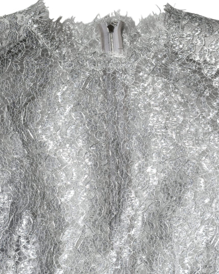 Dolce & Gabbana Silver Floral Lace Bodycon Sheath Midi Dress