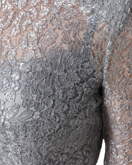 Dolce & Gabbana Silver Floral Lace Bodycon Sheath Midi Dress