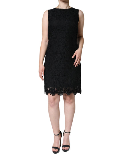 Dolce & Gabbana Black Floral Lace Sheath Sleeveless Mini Dress