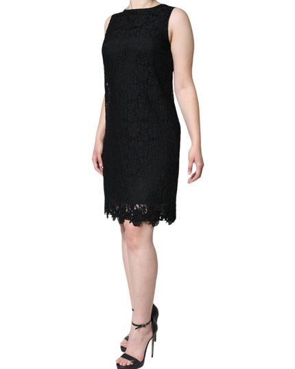 Dolce & Gabbana Black Floral Lace Sheath Sleeveless Mini Dress