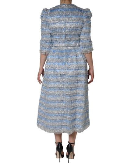 Dolce & Gabbana Light Blue Silver Jacquard A-line Midi Dress