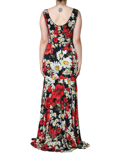 Dolce & Gabbana Black Floral Silk Sleeveless Long Gown Dress