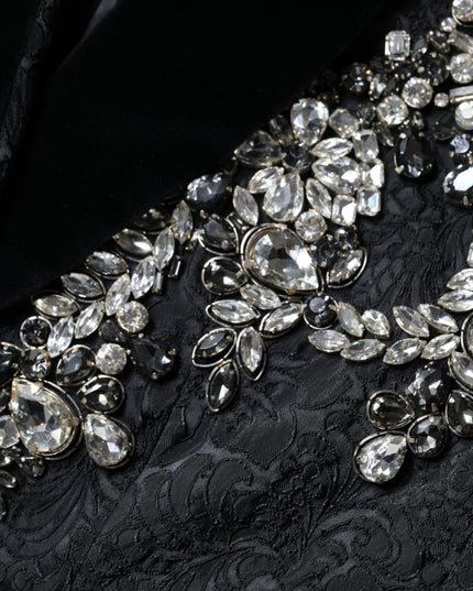 Dolce & Gabbana Black Jacquard Crystal Floral Jacket Blazer