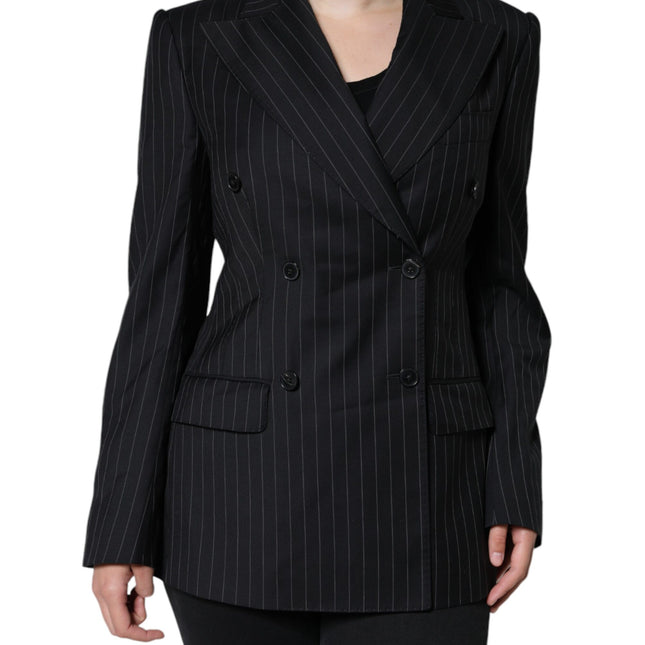 Dolce & Gabbana Black Striped Double Breasted Coat Jacket