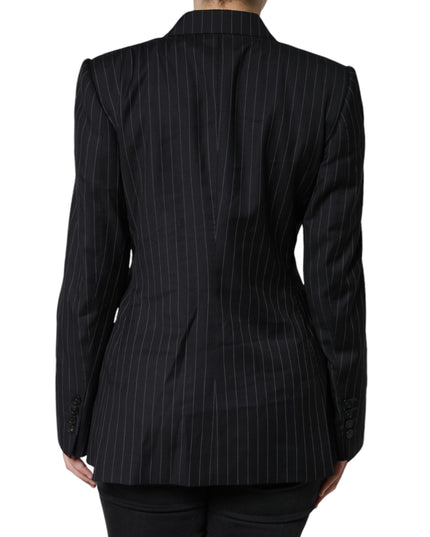 Dolce & Gabbana Black Striped Double Breasted Coat Jacket