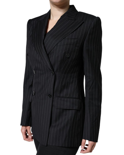 Dolce & Gabbana Black Striped Double Breasted Coat Jacket