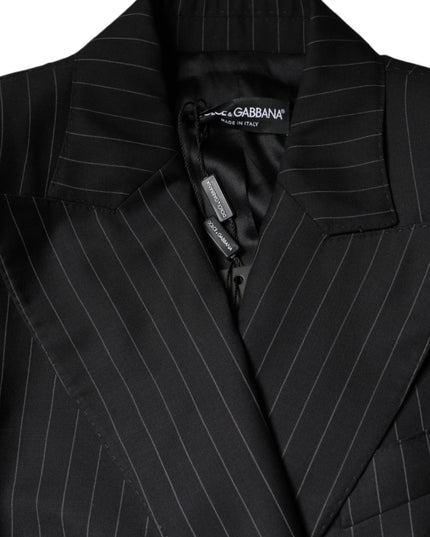 Dolce & Gabbana Black Striped Double Breasted Coat Jacket