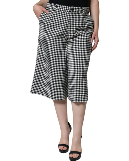 Dolce & Gabbana Black White Houndstooth Cropped Wide Leg Pants