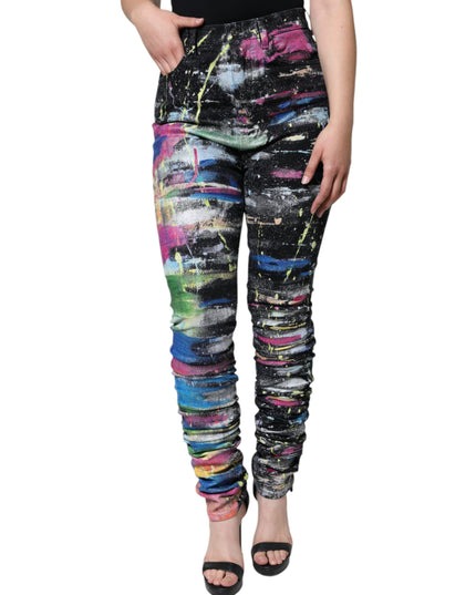 Dolce & Gabbana Multicolor Splatter Paint Cotton Skinny Denim Jeans