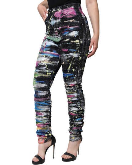 Dolce & Gabbana Multicolor Splatter Paint Cotton Skinny Denim Jeans