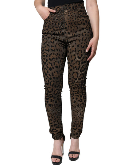 Dolce & Gabbana Brown Leopard Cotton Skinny Denim Jeans