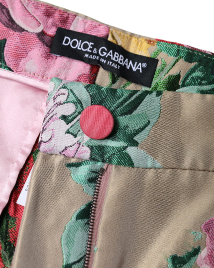 Dolce & Gabbana Beige Floral Jacquard High Waist Tapered Pants
