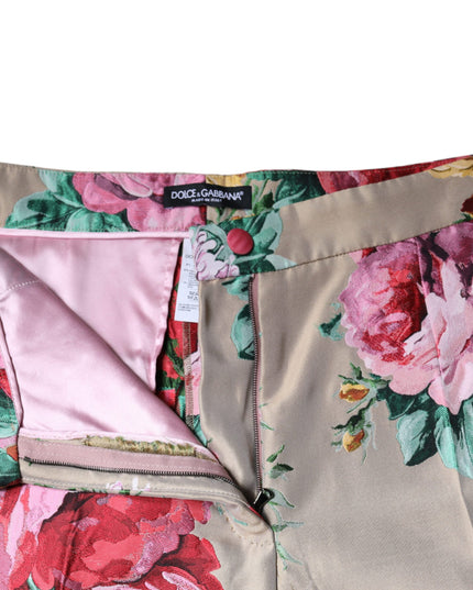 Dolce & Gabbana Beige Floral Jacquard High Waist Tapered Pants