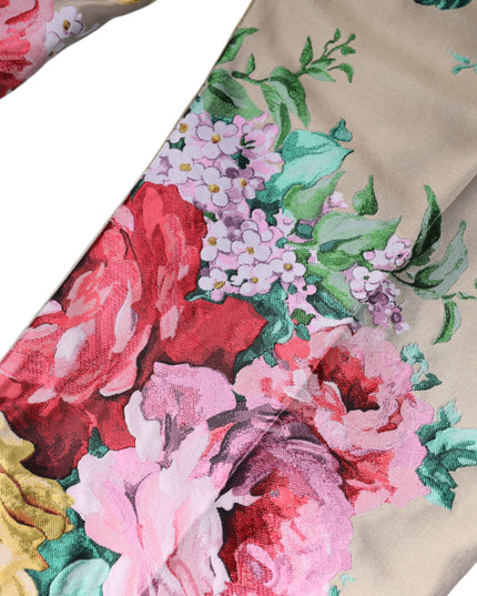 Dolce & Gabbana Beige Floral Jacquard High Waist Tapered Pants