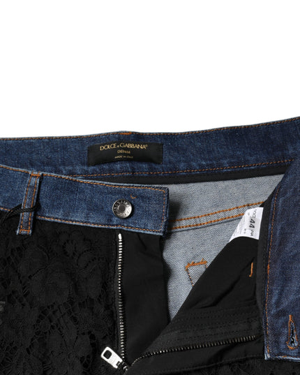 Dolce & Gabbana Black Floral Lace Front Skinny Denim Jeans