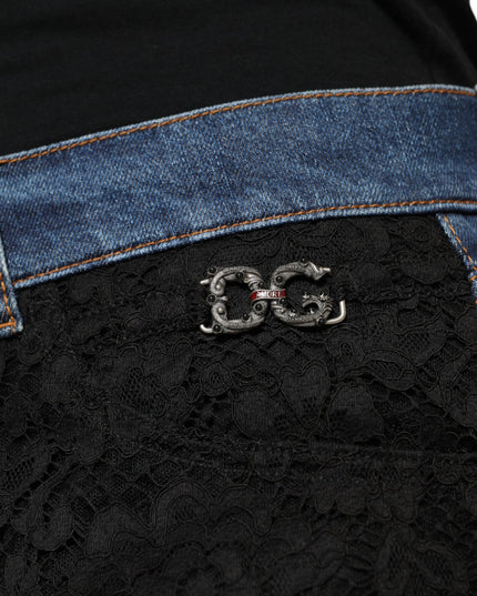 Dolce & Gabbana Black Floral Lace Front Skinny Denim Jeans