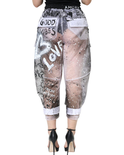 Dolce & Gabbana White See Through Logo Cropped Cargo Pants