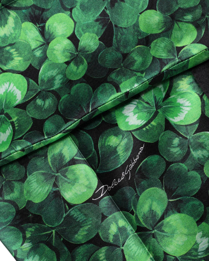 Dolce & Gabbana Green Clover Silk Satin High Waist Tapered Pants