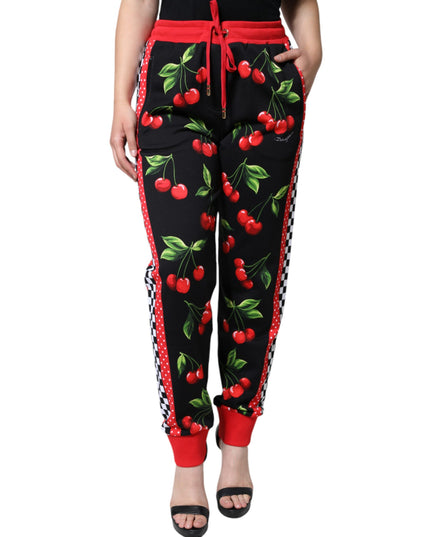 Dolce & Gabbana Black Red Cherry Mid Waist Jogger Pants