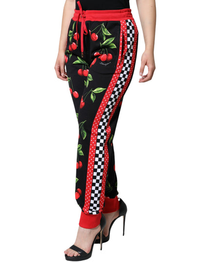Dolce & Gabbana Black Red Cherry Mid Waist Jogger Pants