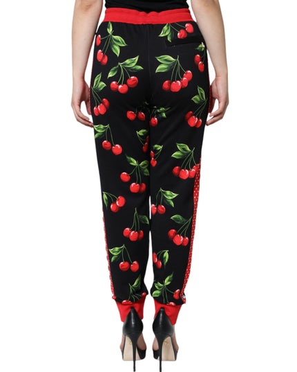 Dolce & Gabbana Black Red Cherry Mid Waist Jogger Pants