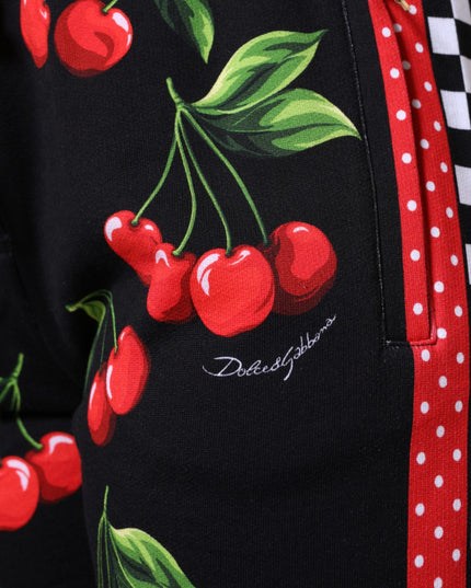 Dolce & Gabbana Black Red Cherry Mid Waist Jogger Pants