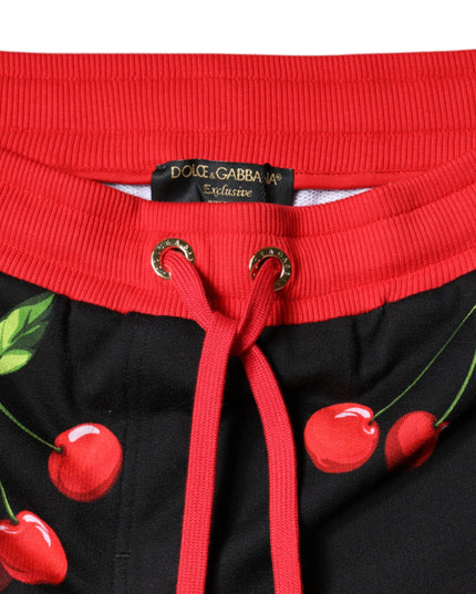 Dolce & Gabbana Black Red Cherry Mid Waist Jogger Pants