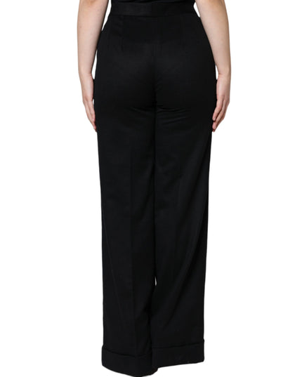 Dolce & Gabbana Black Cashmere Mid Waist Women Boot Cut Pants