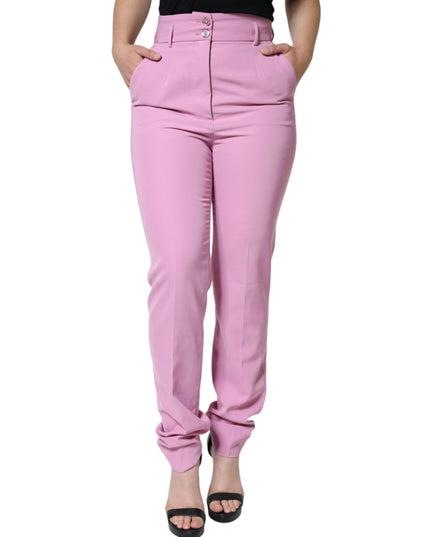 Dolce & Gabbana Pink Polyester High Waist Women Tapered Pants