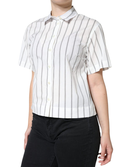 Dolce & Gabbana White Striped Collared Short Sleeve Polo Top