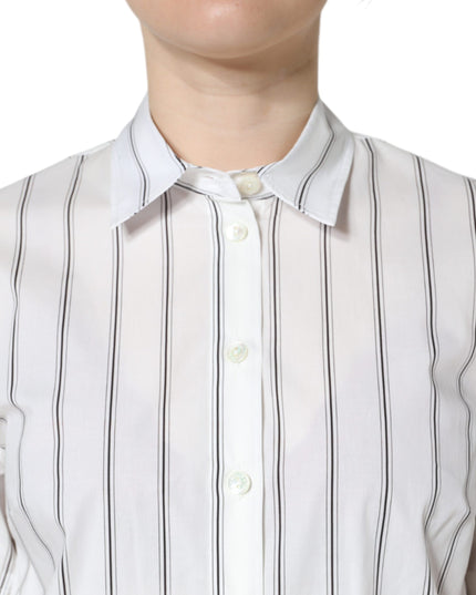 Dolce & Gabbana White Striped Collared Short Sleeve Polo Top