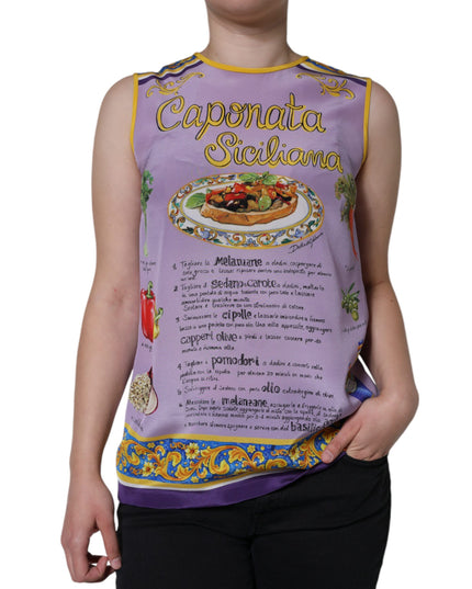 Dolce & Gabbana Purple Silk Caponata Siciliana Print Tank Top
