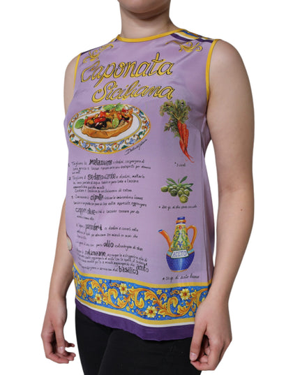 Dolce & Gabbana Purple Silk Caponata Siciliana Print Tank Top