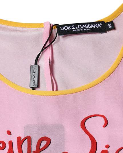 Dolce & Gabbana Pink Silk Araneine Siciliana Print Short Sleeves Top