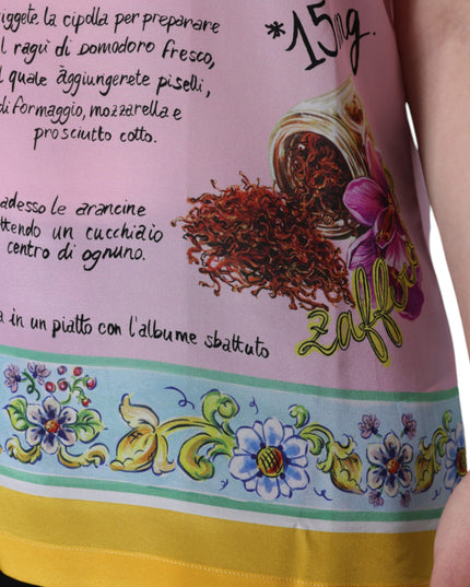 Dolce & Gabbana Pink Silk Araneine Siciliana Print Short Sleeves Top
