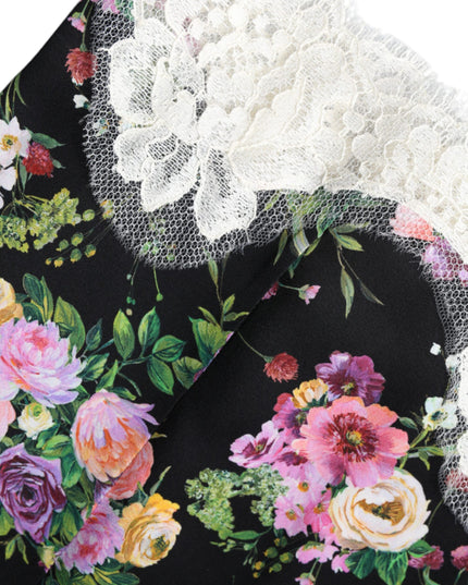 Dolce & Gabbana Black Floral Lace Short Sleeves Blouse Top
