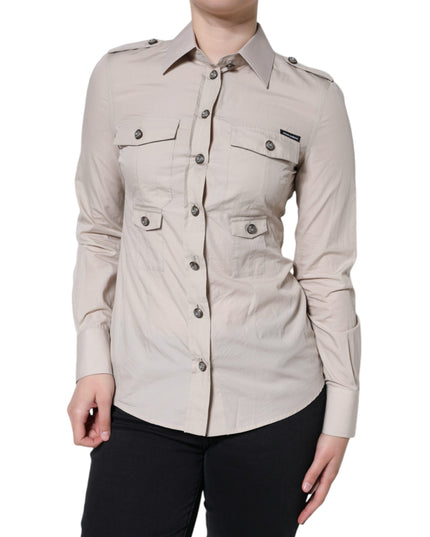 Dolce & Gabbana Beige Cotton Collared Button Down Shirt Top