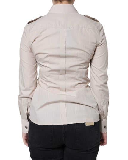 Dolce & Gabbana Beige Cotton Collared Button Down Shirt Top