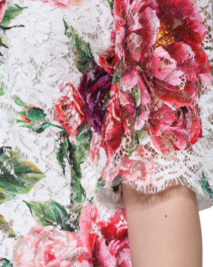 Dolce & Gabbana White Peony Lace Short Sleeves Blouse Top