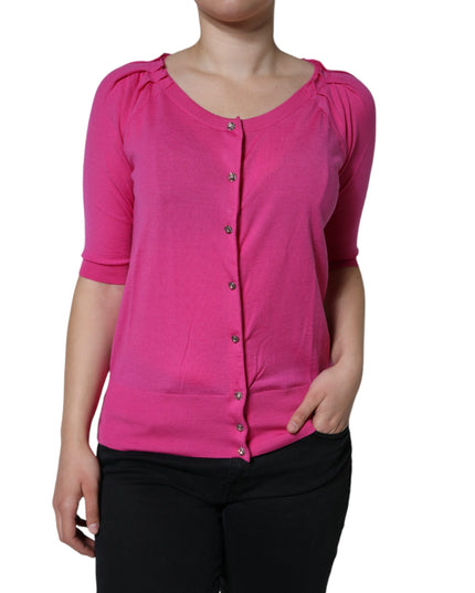 Dolce & Gabbana Pink Wool Button Down Short Sleeve Blouse Top