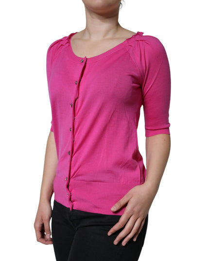 Dolce & Gabbana Pink Wool Button Down Short Sleeve Blouse Top