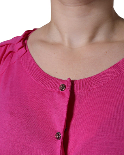 Dolce & Gabbana Pink Wool Button Down Short Sleeve Blouse Top