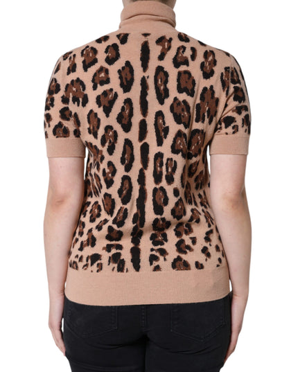 Dolce & Gabbana Beige Leopard Print Wool Turtleneck Top