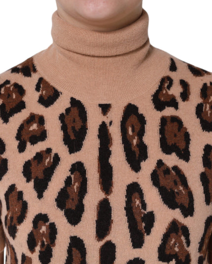 Dolce & Gabbana Beige Leopard Print Wool Turtleneck Top