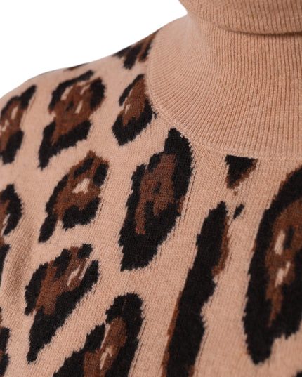 Dolce & Gabbana Beige Leopard Print Wool Turtleneck Top