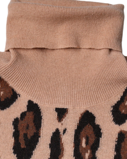 Dolce & Gabbana Beige Leopard Print Wool Turtleneck Top
