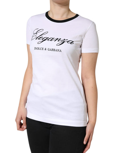 Dolce & Gabbana White Eleganza Print Cotton Short Sleeves T-shirt