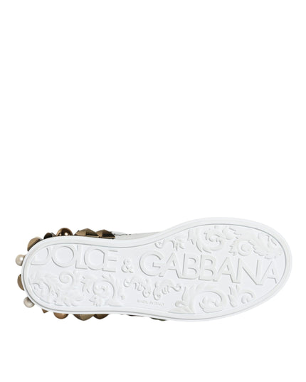 Dolce & Gabbana White Leather Floral Studded Sneakers Shoes