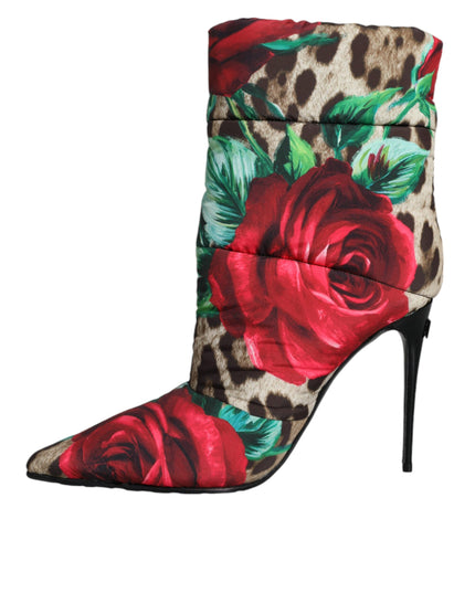 Dolce & Gabbana Multicolor Leopard Rose Mid Calf Boots Shoes