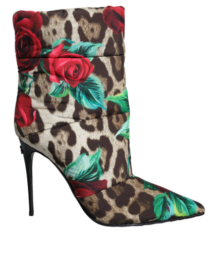 Dolce & Gabbana Multicolor Leopard Rose Mid Calf Boots Shoes